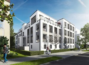 Attraktive Architektur zeichnet diesen Mehrgeschosser aus, den die HELMA Wohnungsbau GmbH in Potsdams Zentrum errichtet. Die Lage ist einmalig und wird Liebhaber städtischen Wohnens begeistern. Foto: HELMA Wohnungsbau GmbH 