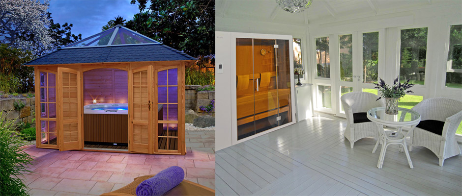 Die private Wellness-Oase mitten im Garten: Ein Pavillon lässt sich mit einem Whirlpool oder einer Sauna individuell aufwerten. Fotos: djd/Riwo Gartenpavillons