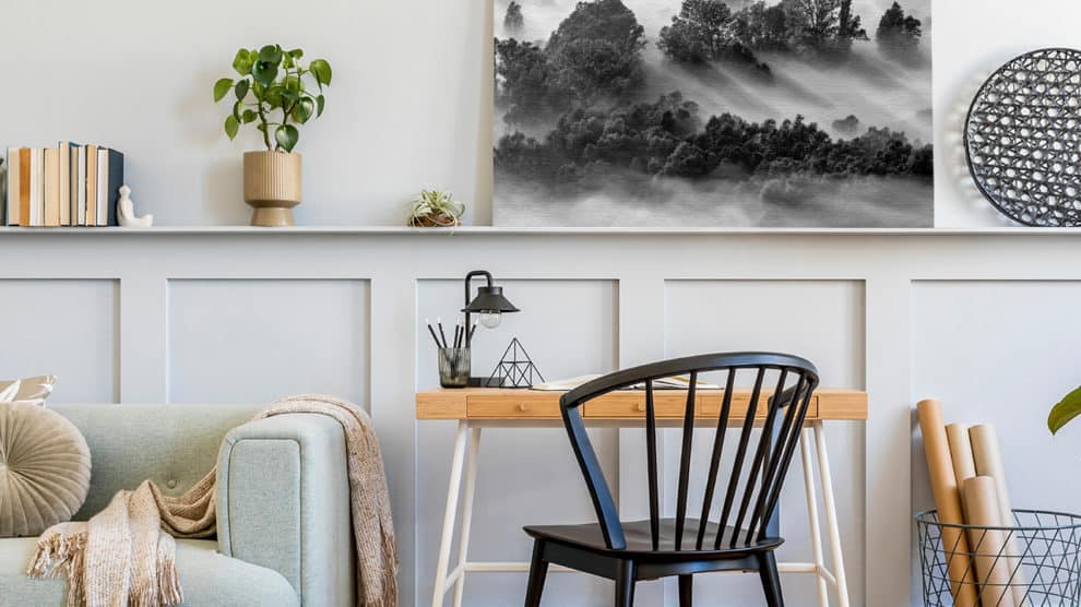 Schwarz-weiße Landschaft als Bild im Wohnzimmer