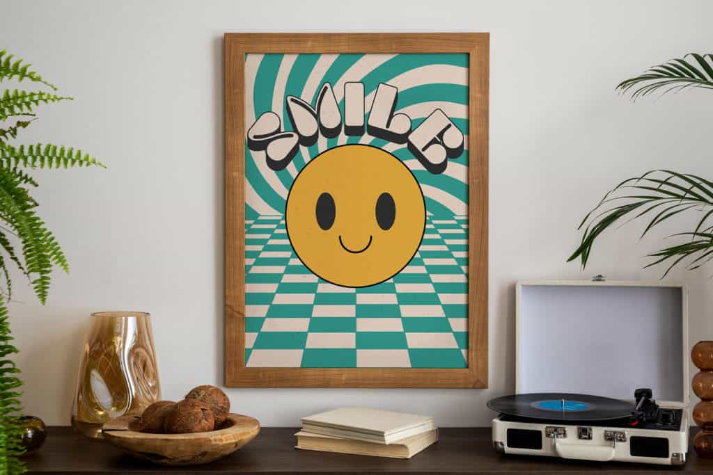 fröhliches Poster mit lächelndem Gesicht